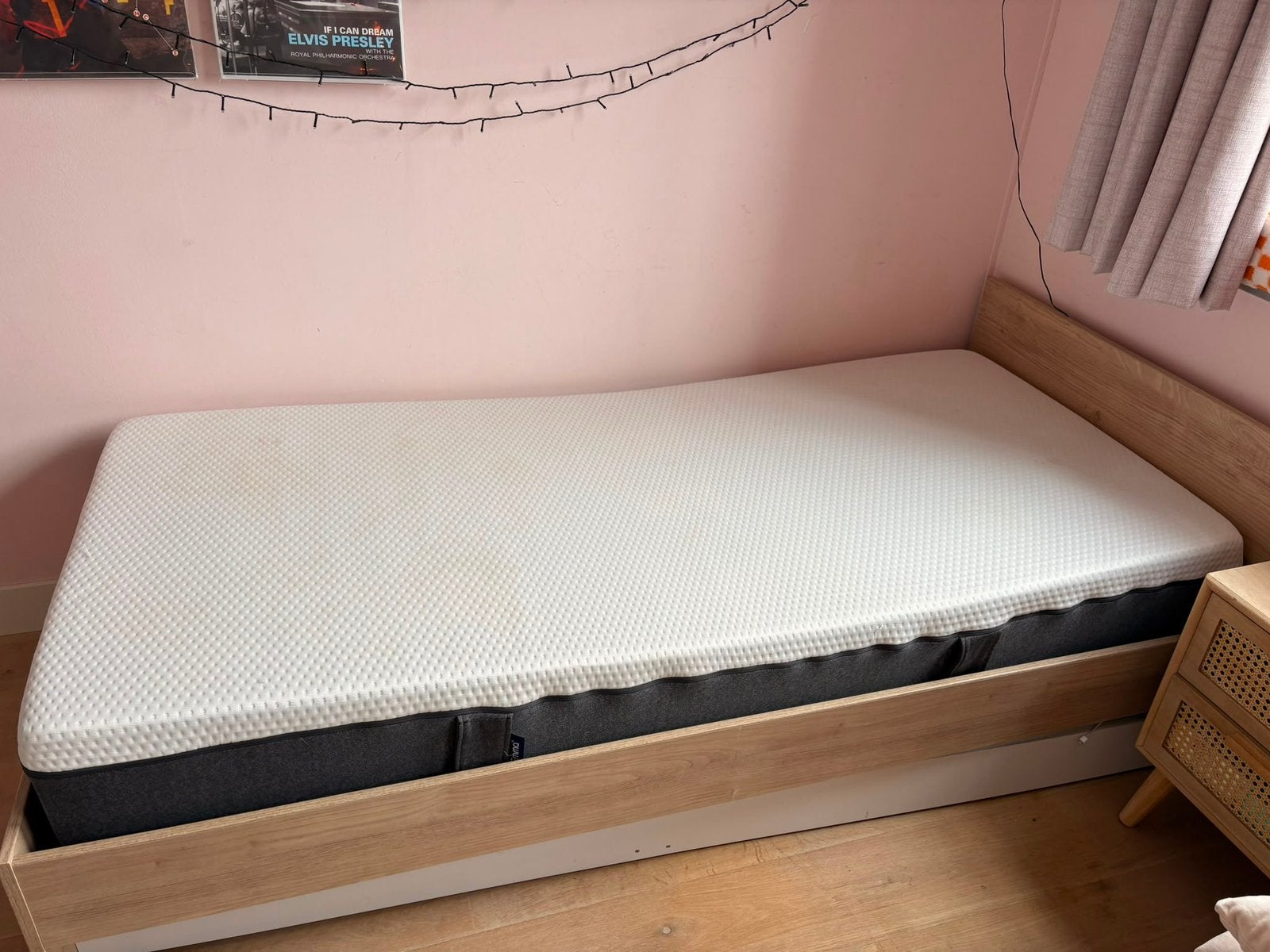 bedombouw + lattenbodem + Emma Original matras (90x200 cm), Ophalen, 90 cm, Eenpersoons, Wit