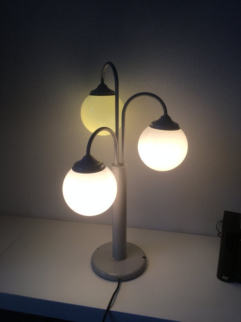 Vintage Tafellamp met 3 Bollen - Grijs/Wit, Gebruikt, Overige merken, Vintage, Met schakelaar