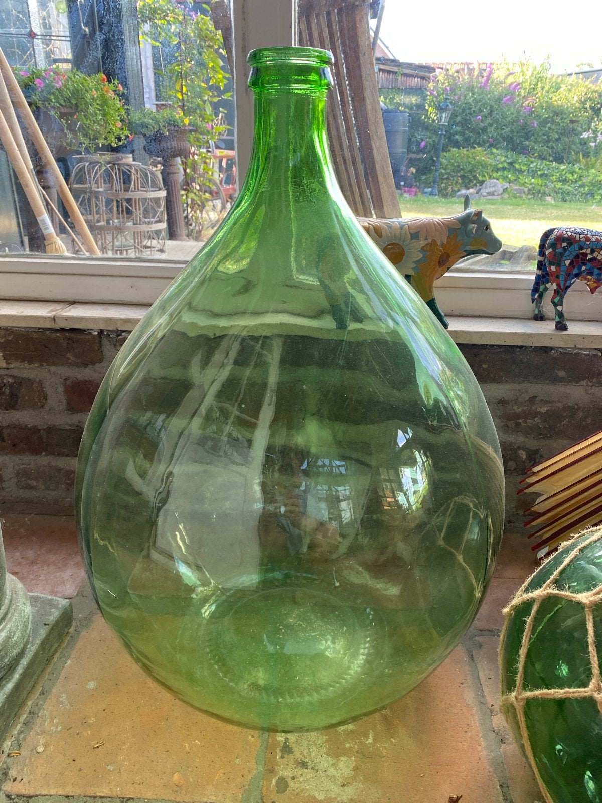 Grote groene glazen wijnfles - H 70 cm, Ophalen