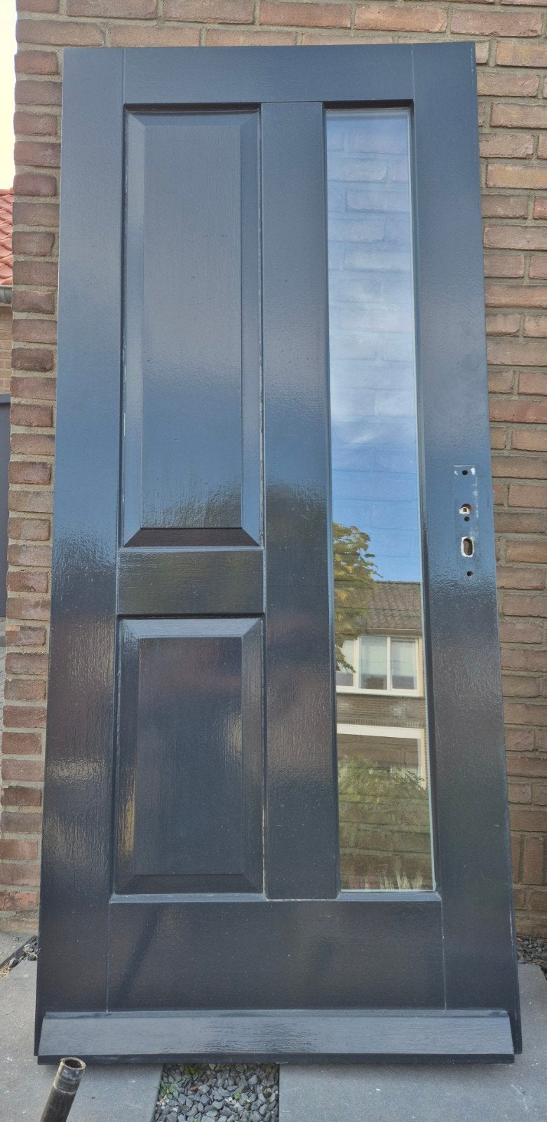 Zware hardhouten voordeur 221,5x 93 driepuntssluiting, raam, Ophalen, Gebruikt, 80 tot 100 cm, 200 tot 215 cm