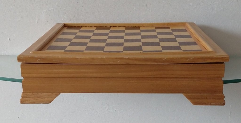 vintage bord spellen doos hout, gevuld,  volgnr 25, Vijf spelers of meer, Ophalen of Verzenden, Zo goed als nieuw
