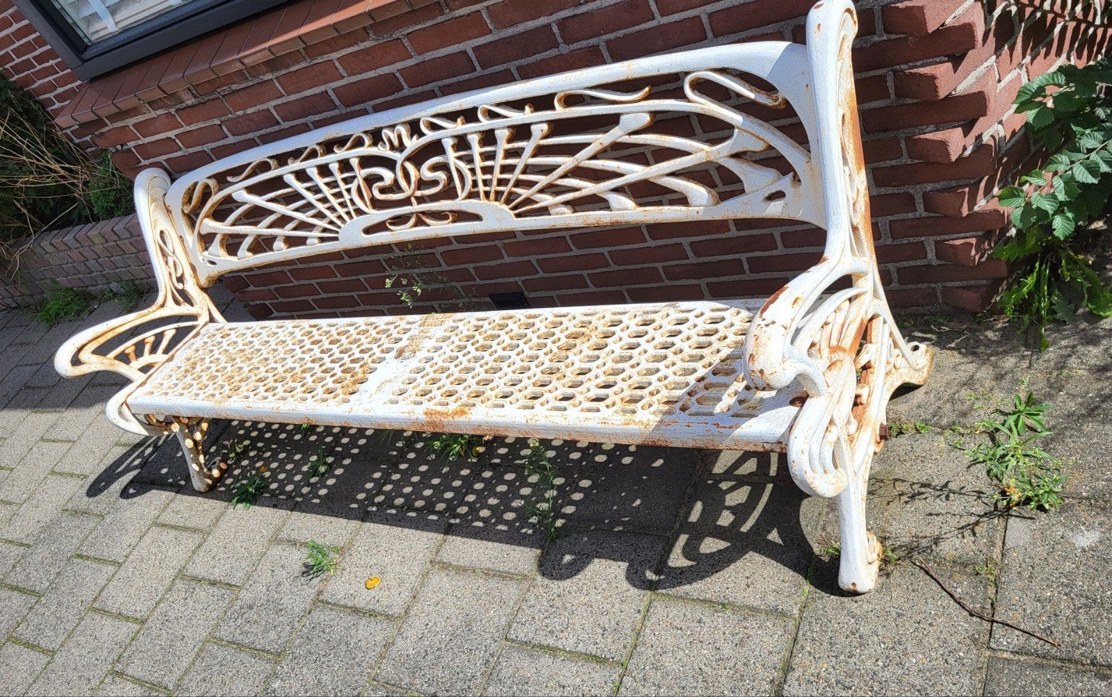 Prachtige Antieke Gietijzeren Parkbank (208 cm) – jugendstil, Ophalen, Gebruikt, Metaal
