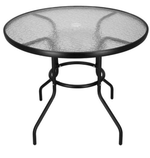 Springos Tuin Bistrotafel Rond Zwart Hard Glas, Ophalen, Nieuw, Rond, Metaal