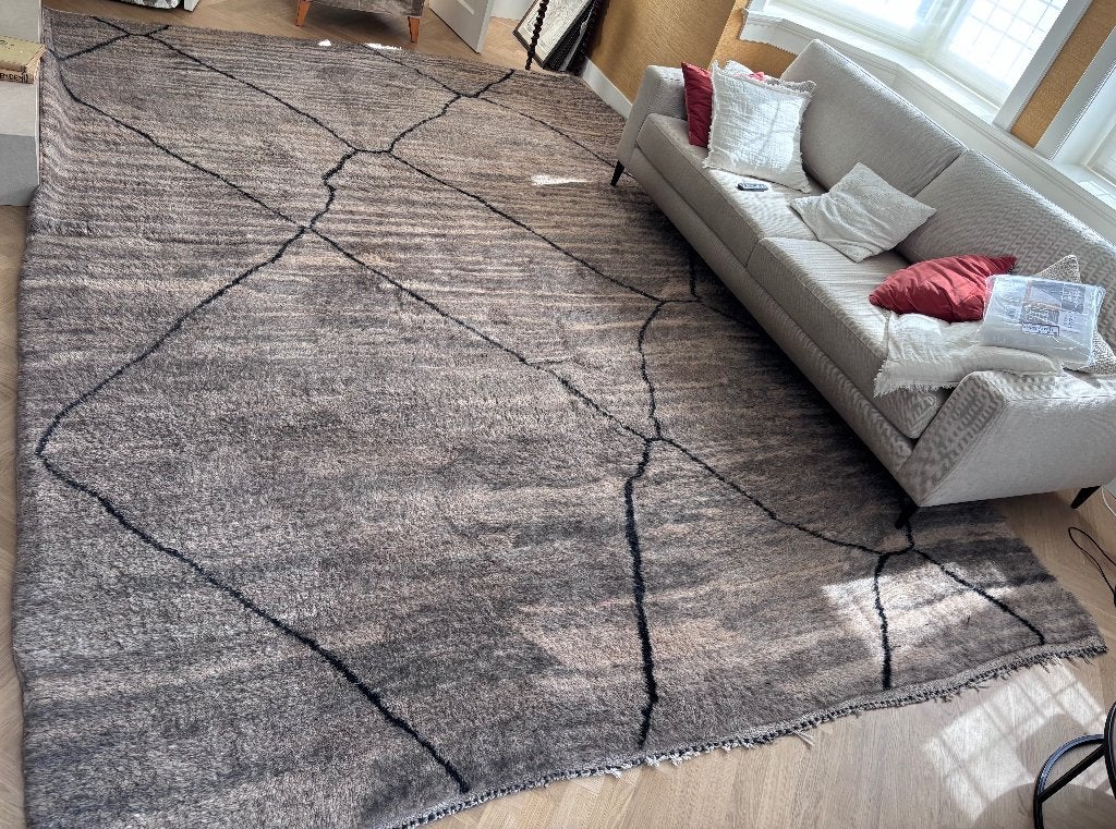 Groot formaat authentieke handgeknoopte Marokkaanse berber, Huis en Inrichting, Ophalen, Beige, 200 cm of meer, Zo goed als nieuw