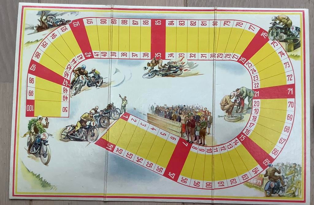 Oud speelbord motor racespel jaren 40/50 origineel, Verzamelen, Ophalen of Verzenden, Gebruikt