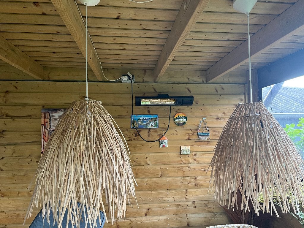 Twee rieten lampen Ibiza style, Ophalen, Beige, Overige stijlen, Hanglamp