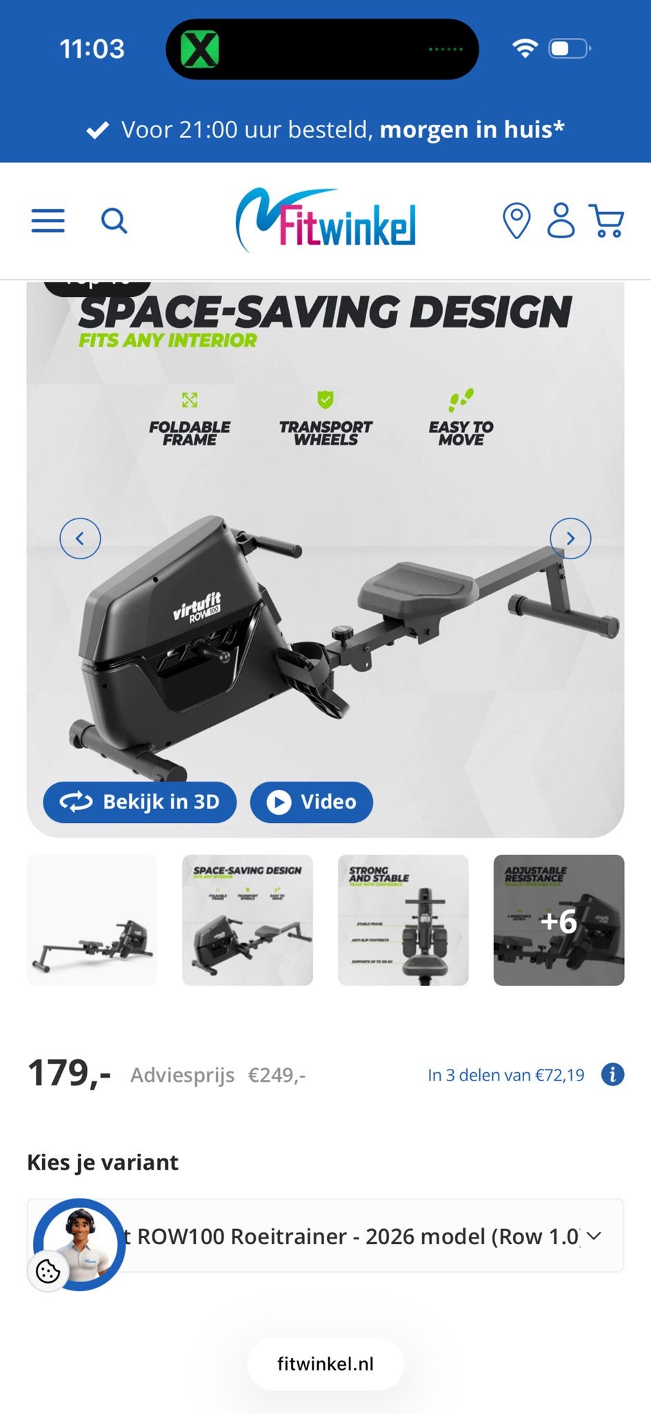 VirtuFit ROW100 Roeitrainer, Sport en Fitness, Ophalen, Armen, Zo goed als nieuw, Metaal