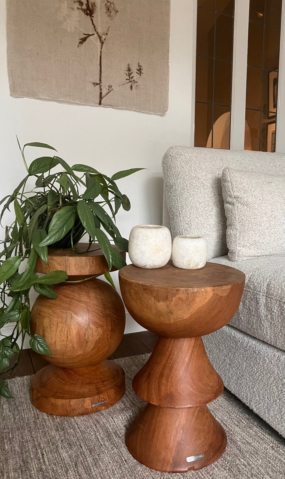 Pols Potten kruk / bijzettafel massief hout bijze, Huis en Inrichting, Ophalen, Minder dan 45 cm, Minder dan 55 cm, Nieuw