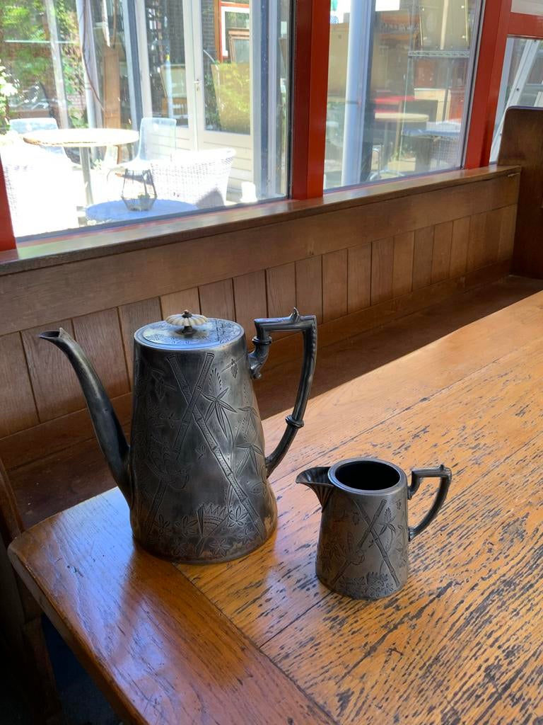 Electroplated verzilverde koffiepot set Elias Shelton & Sons, Antiek en Kunst, Ophalen of Verzenden, Zilver