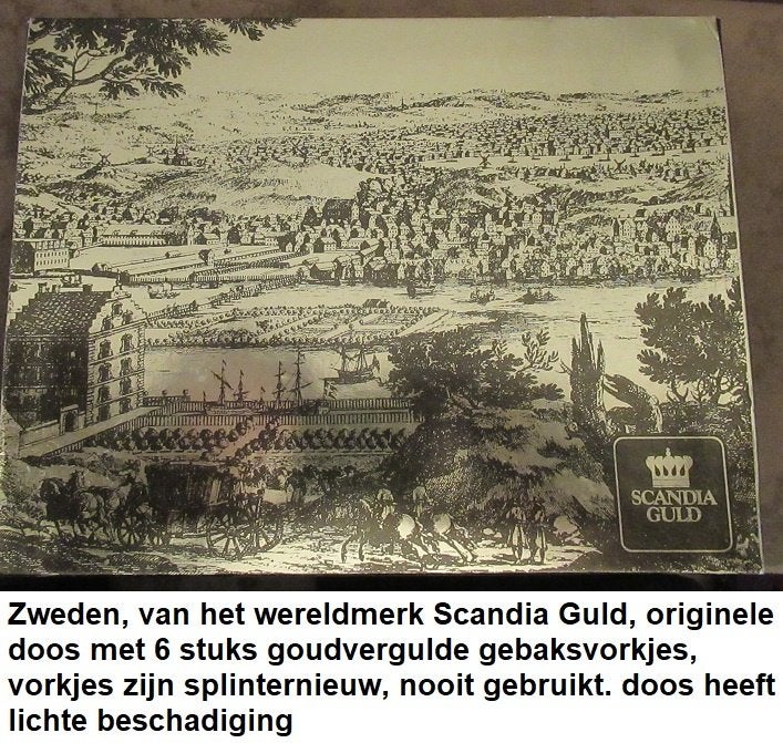Scandia Guld, nieuw in de doos, 6 goud vergulde gebakvorkjes, Ophalen of Verzenden, Nieuw