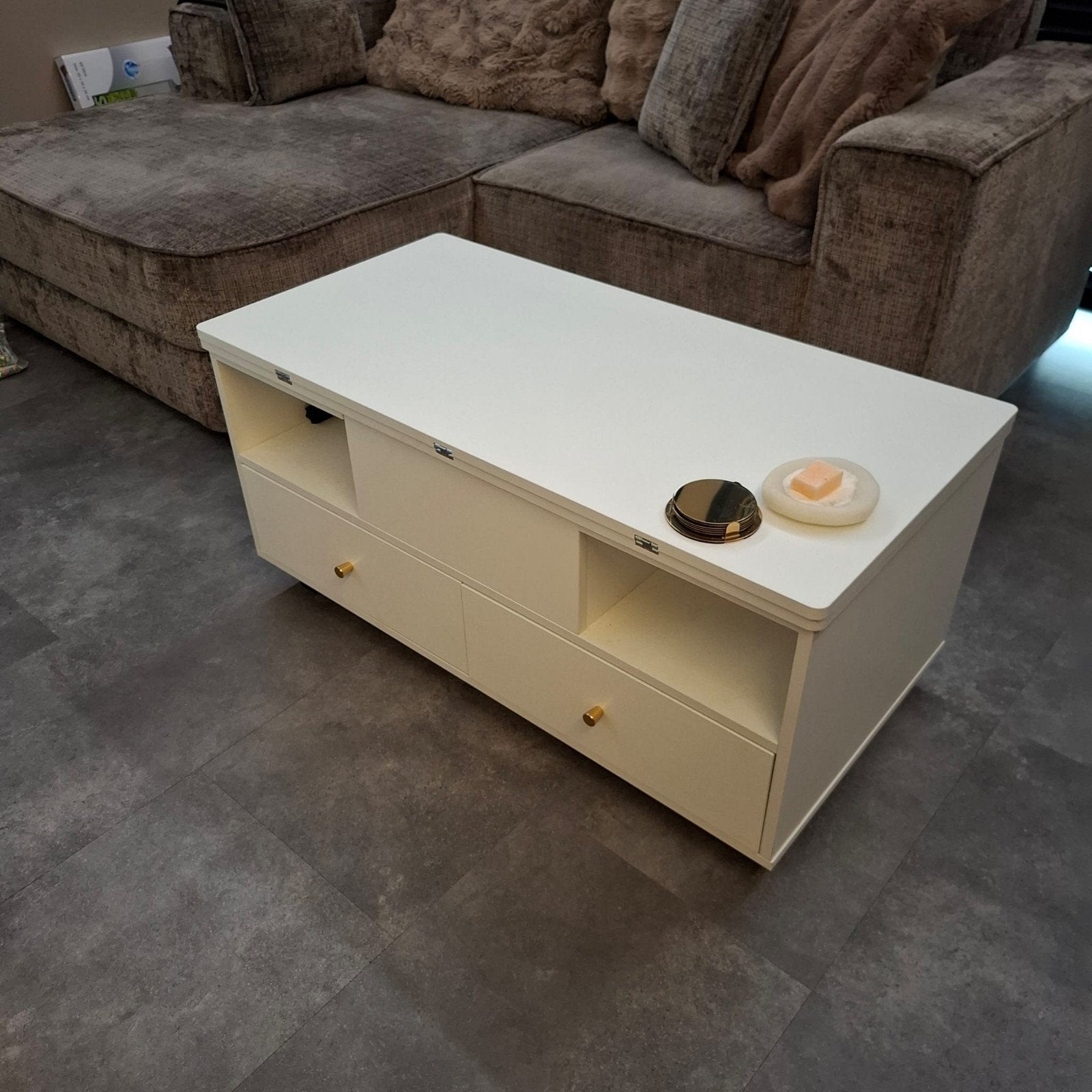 Uitklapbare salontafel met veel opbergruimte, Ophalen, Rechthoekig, 100 tot 150 cm, 50 tot 100 cm