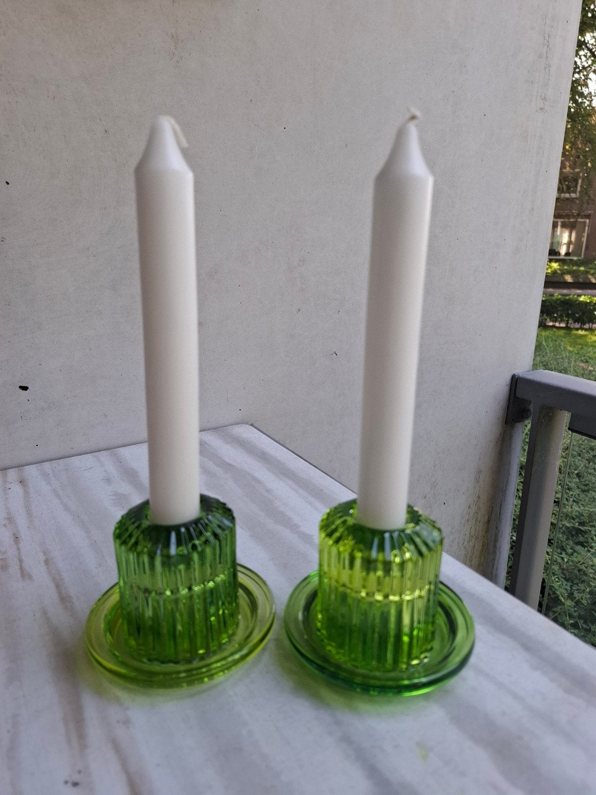 Groene glazen kandelaars - set van 2, Nieuw, Ophalen of Verzenden, Glas, Kandelaar