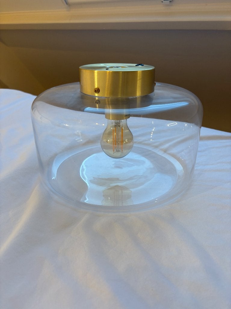 Plafondlamp met Glazen Kap en Gouden Details, Ophalen, Inclusief lichtbron, Modern, 25 cm