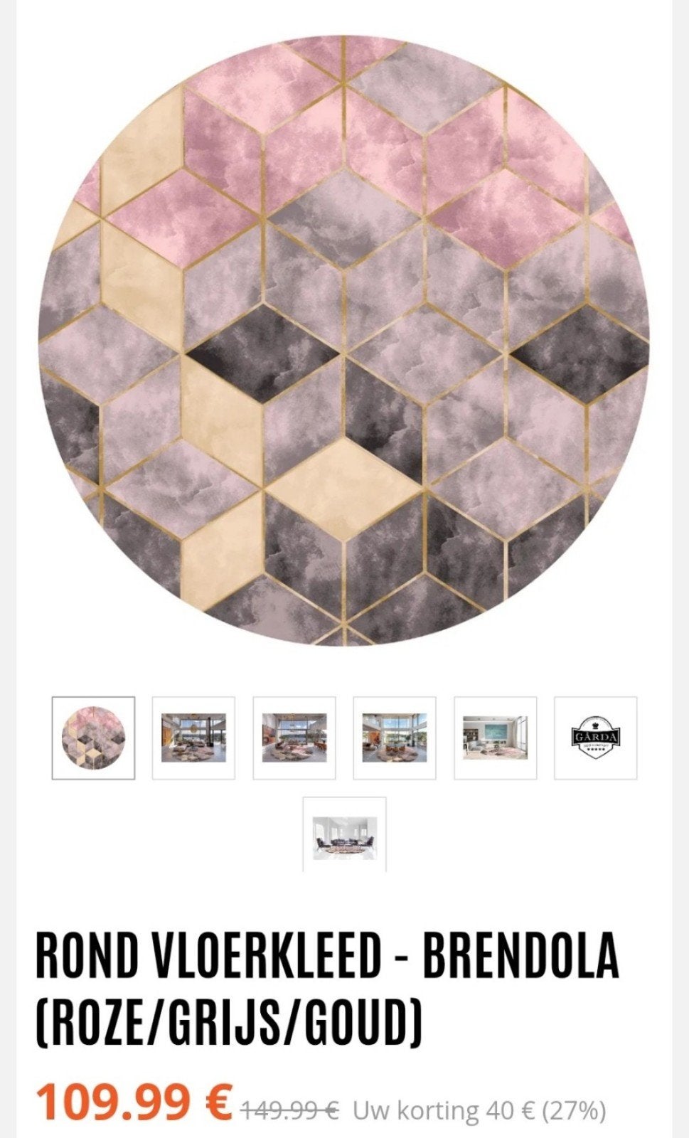 Rond Vloerkleed Brendola Roze/Grijs/Goud, Grijs, Rond, Ophalen of Verzenden, Zo goed als nieuw