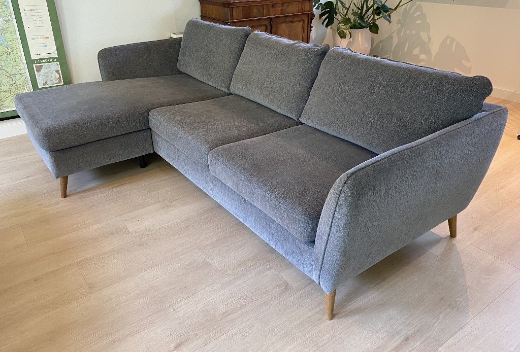 Hoekbank retro stijl 3,5 zitter met chaise longue, Huis en Inrichting, Ophalen, Gebruikt, Driepersoons, Scandinavisch retro