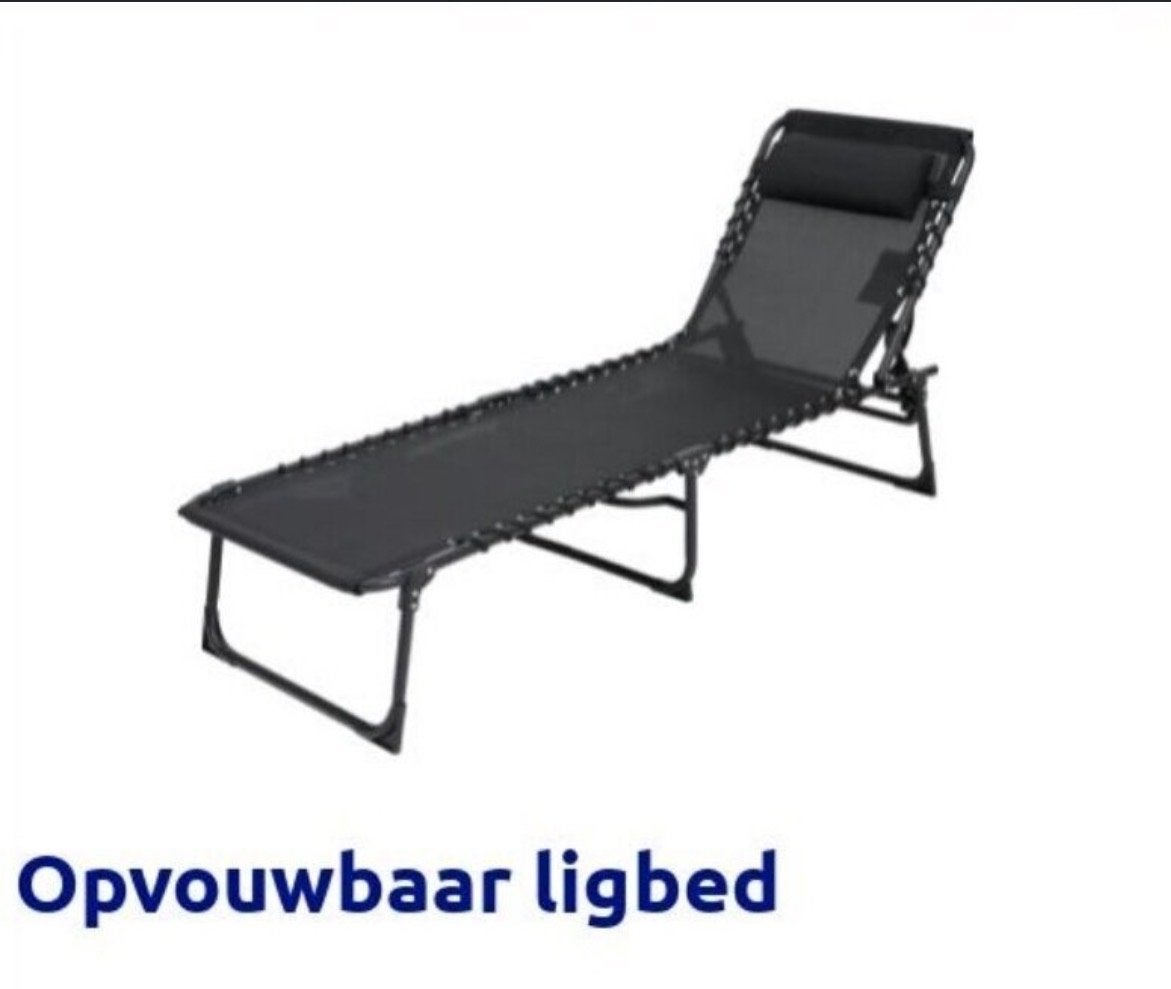 Opvouwbaar ligbed antraciet, Tuin en Terras, Ophalen, Zo goed als nieuw, Textileen, Inklapbaar