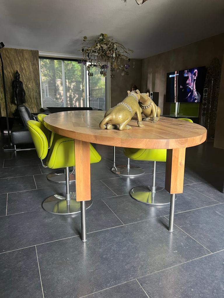 4 stoelen - metaal en leer merk Artifort  model tulip, Ophalen, Gebruikt, Overige kleuren, Vier