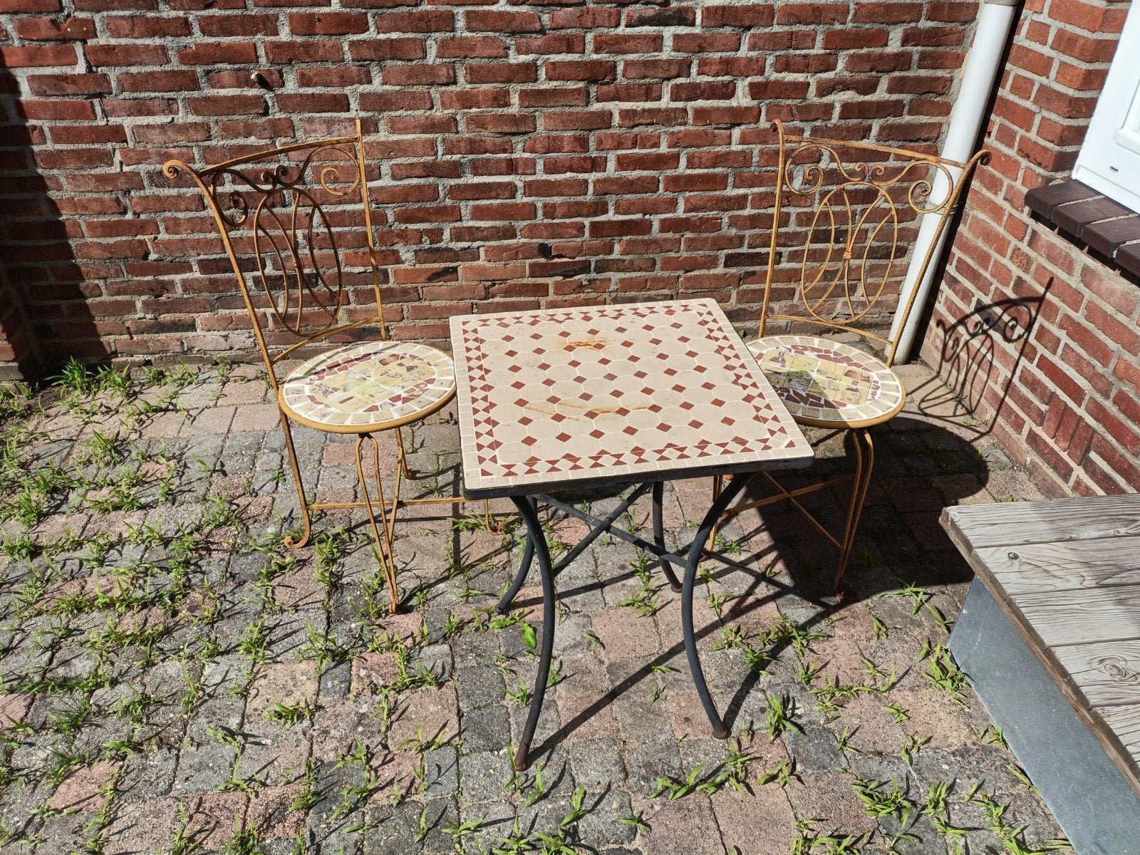 Vintage brocante gietijzeren antieke tuinset, Tuin en Terras, Ophalen, Gebruikt, Overige materialen, 2 zitplaatsen