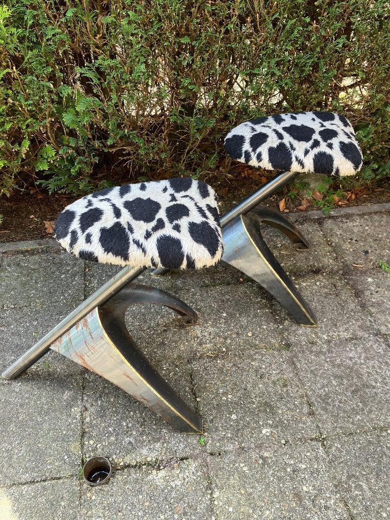 Krukjes met koeienprint zitting (2 stuks), Ophalen, Gebruikt, Overige materialen