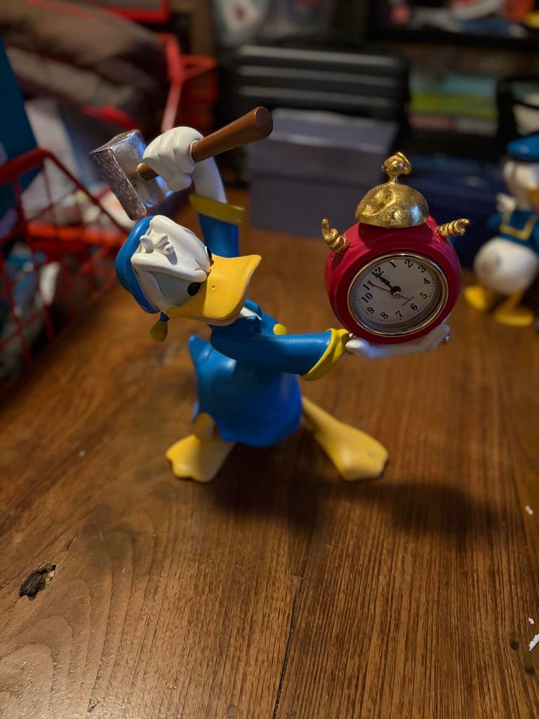 Donald Duck wekker beeldje - Vintage Disney figuur, Ophalen, Donald Duck, Gebruikt, Beeldje of Figuurtje