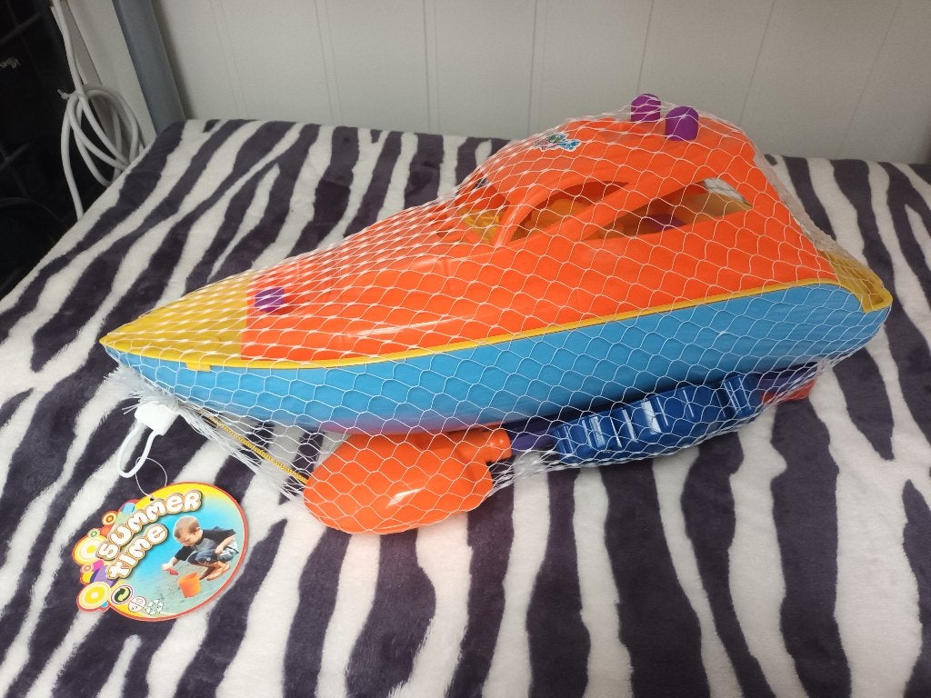 nieuw grote kunstof speedboot met harkje, schepje en vormp, Ophalen of Verzenden, Nieuw