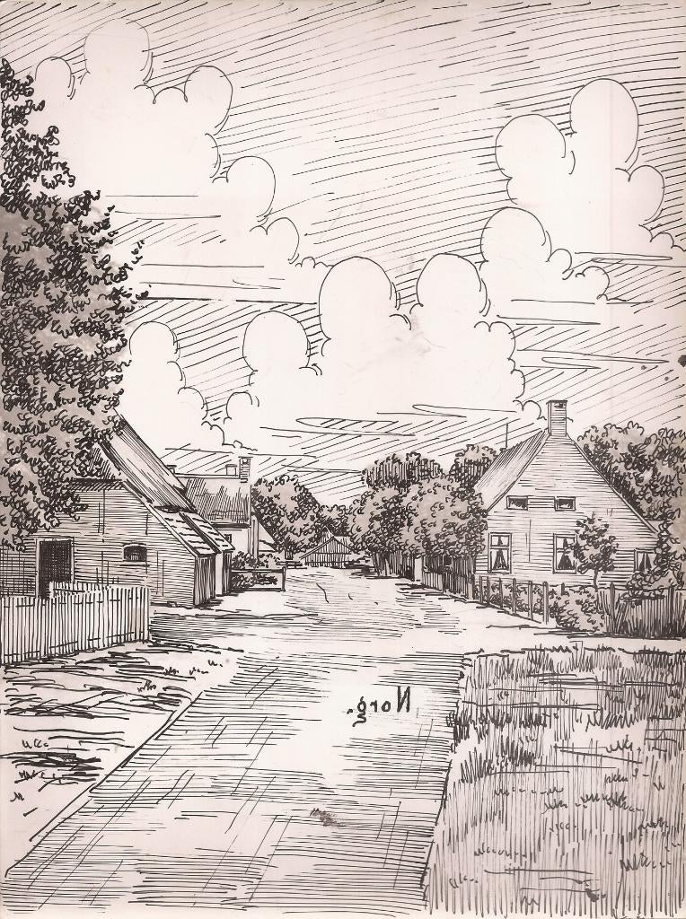 Norg Dorpsgezicht 1948 Tekening Sievers, Ophalen of Verzenden