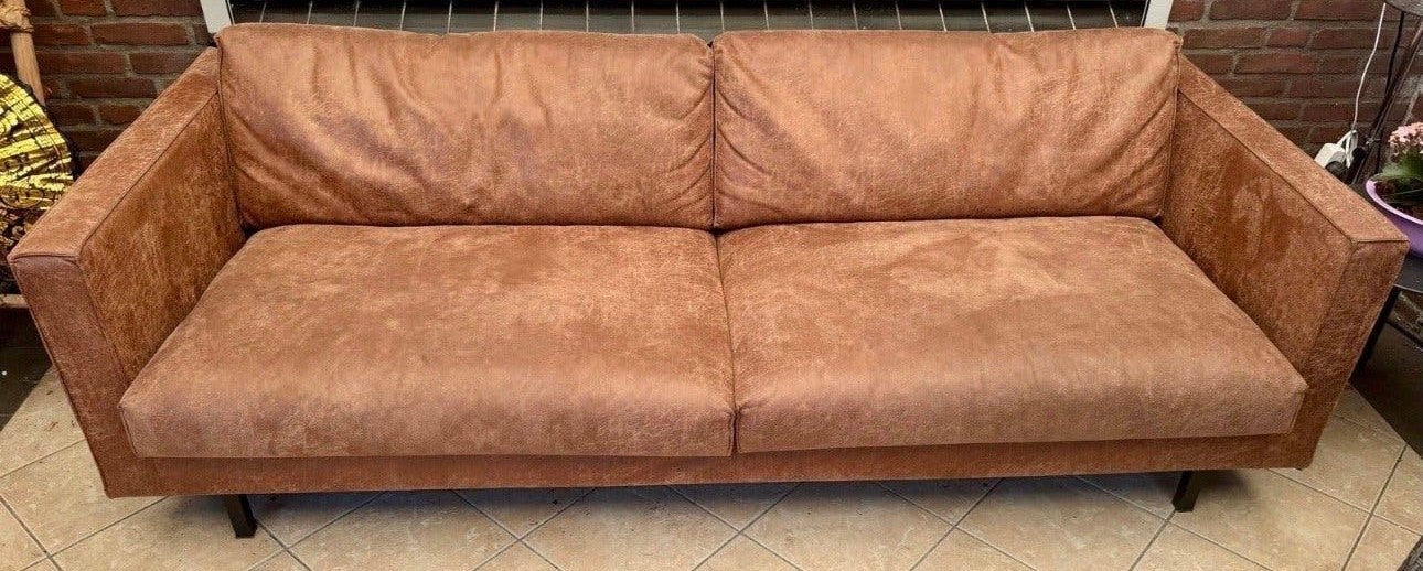 Cognac leren 2,5-zits bank - Stijlvol en comfortabel, Huis en Inrichting, Ophalen, Gebruikt, Driepersoons, Rechte bank
