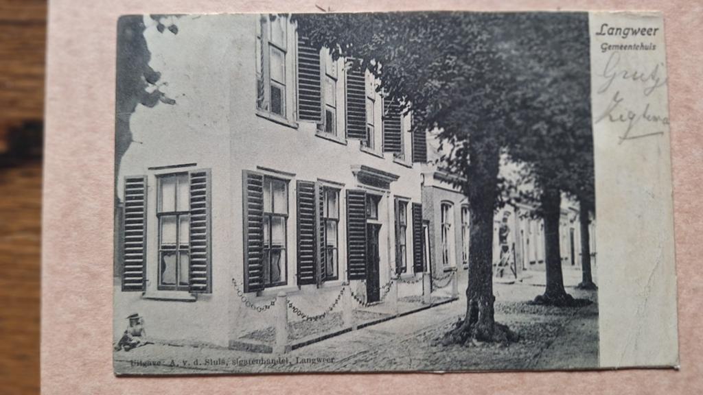 Oude ansichtkaart Langweer, gemeentehuis 1905., Ophalen of Verzenden, Voor 1920