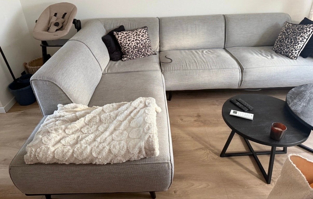 Grijze hoekbank met chaise longue, Ophalen, Gebruikt, Stof