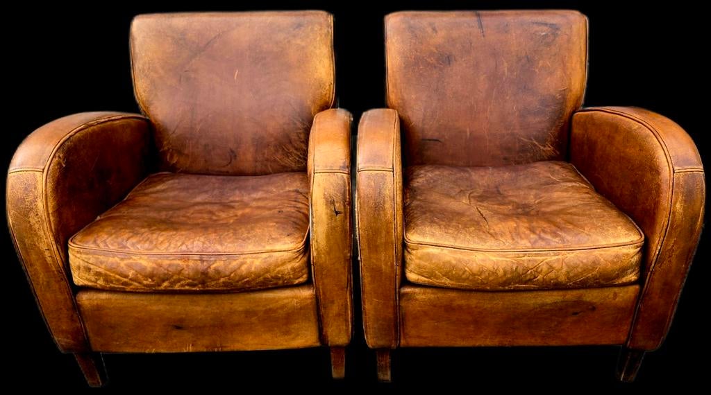 2x schapenleren Chesterfield wagenwiel fauteuil + BEZORGING