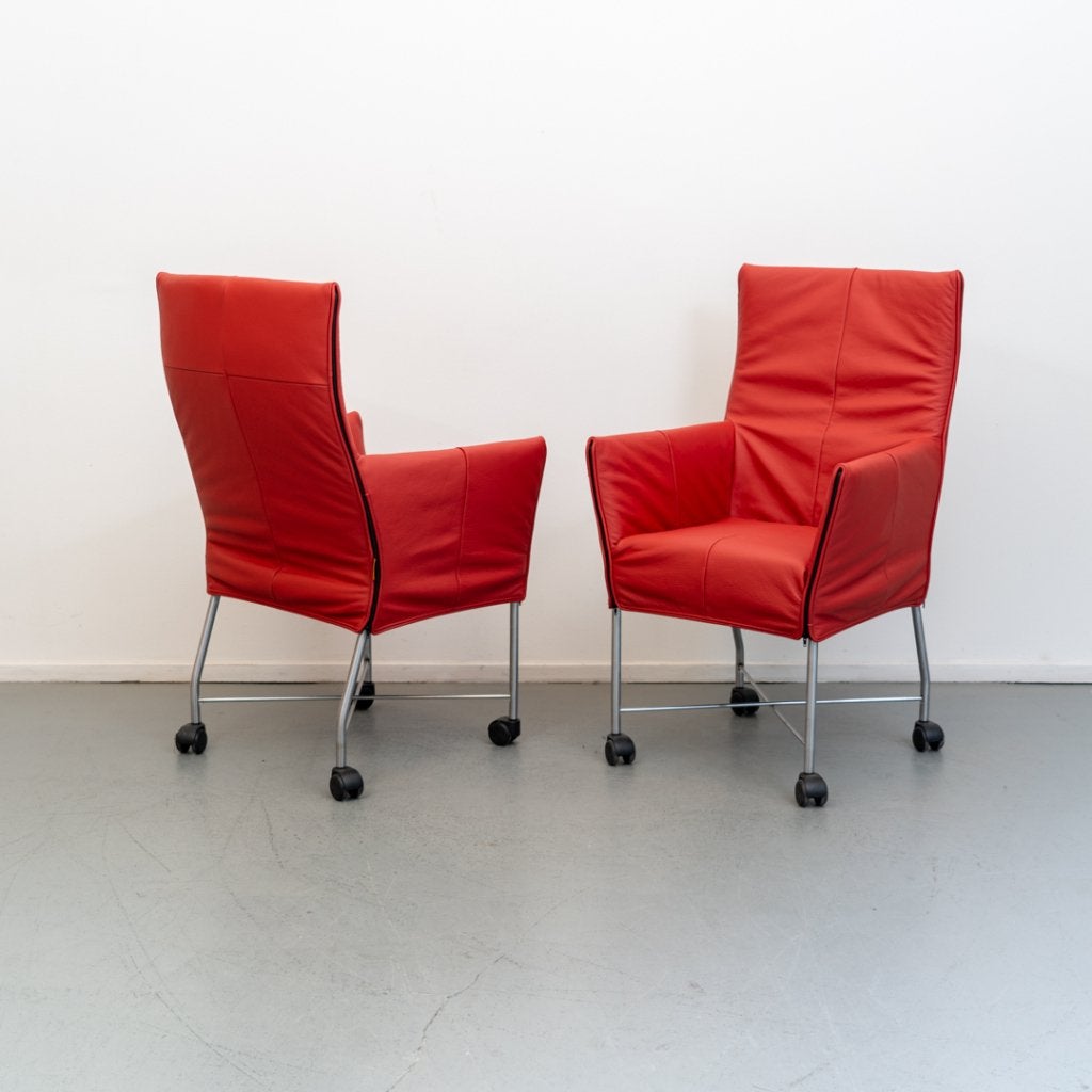 Montis Chaplin eetkamerstoelen oranje/rood leder, Niet ingevuld, Zo goed als nieuw, Niet ingevuld, Niet ingevuld