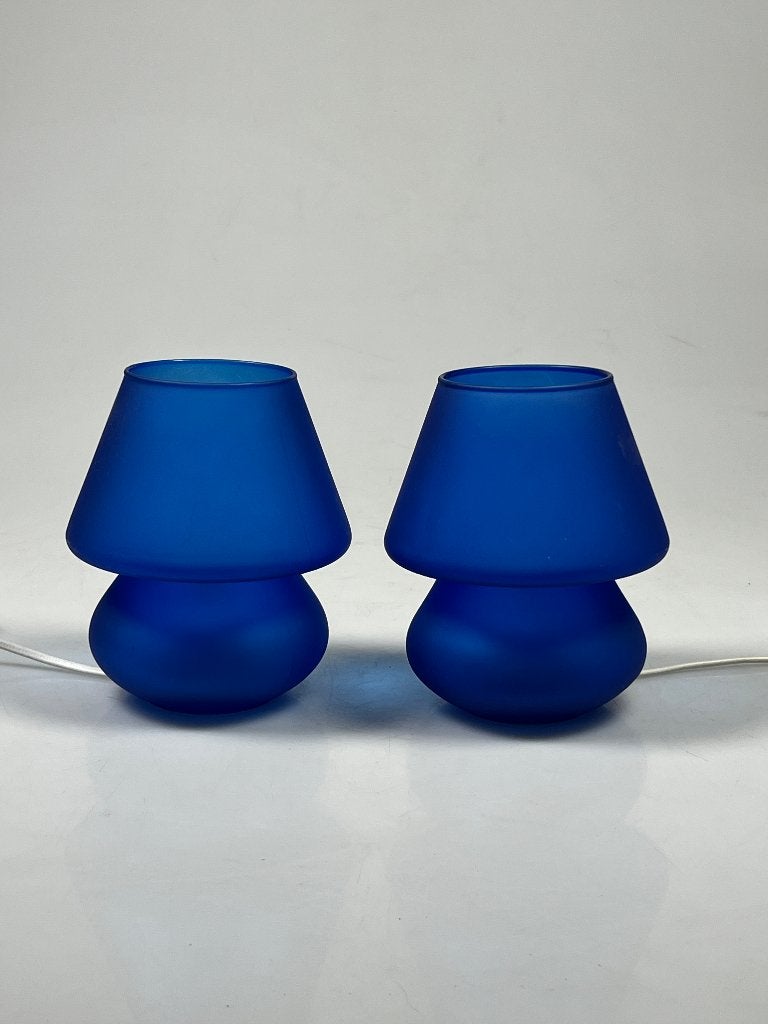 Vintage Set Glazen Blauwe Mushroom Lampen, Habitat, 1980's, Huis en Inrichting, Gebruikt, Onbekend, Ophalen of Verzenden, Glas