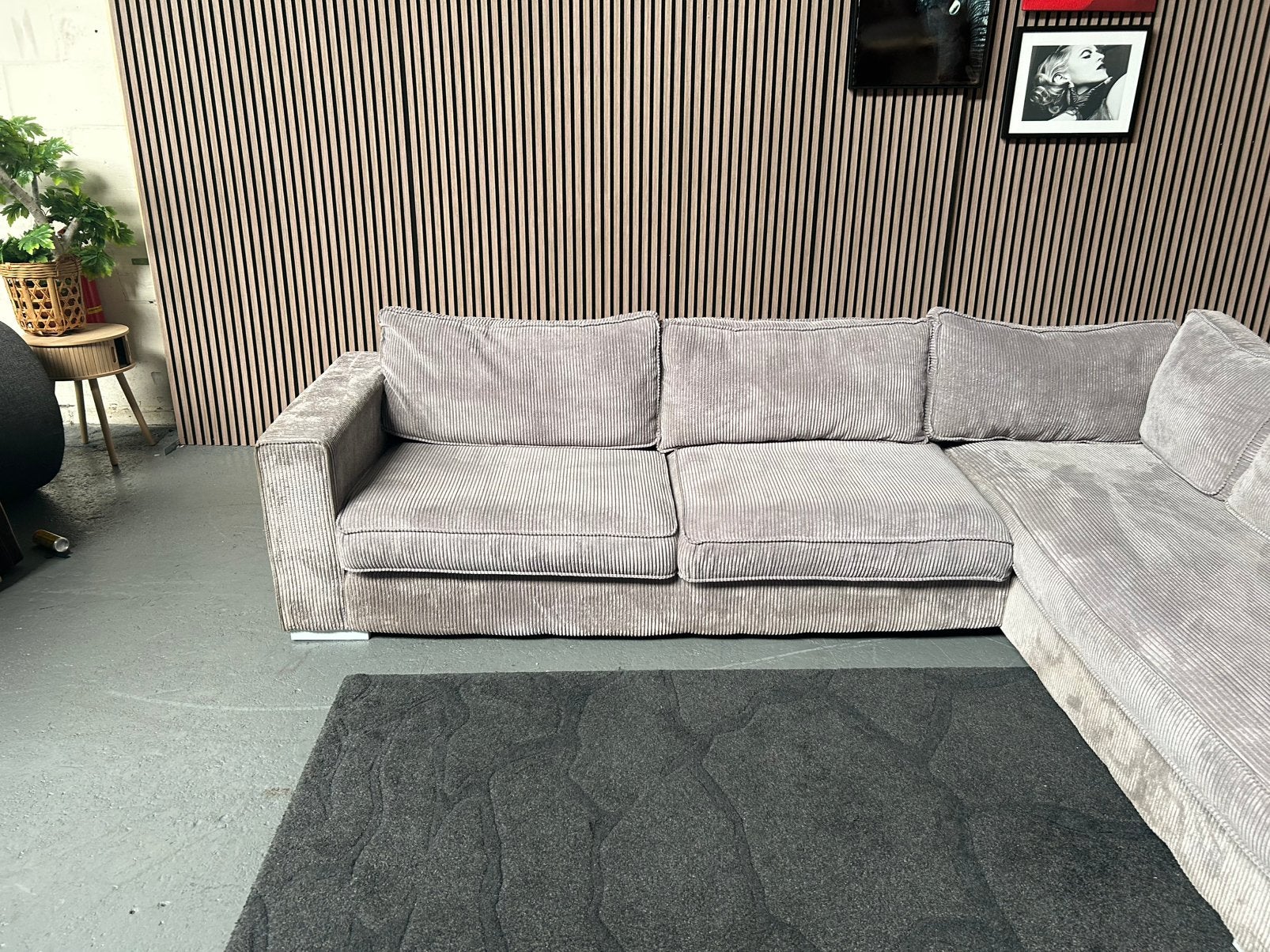 GRATIS LEVERING Ribstof Hoekbank Grijs 300X226 GEREINIGD, Hoekbank, 300 cm of meer, Ophalen of Verzenden, Zo goed als nieuw