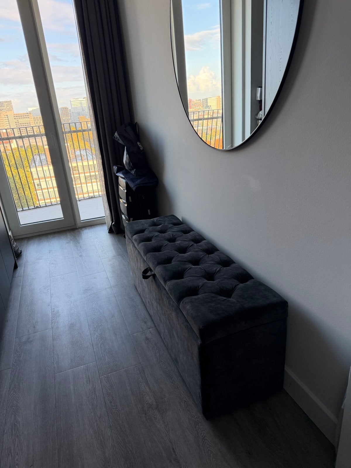 Totaalbed dekenkist Lulea velours zwart, Huis en Inrichting, Ophalen, Zwart, Hout, Nieuw