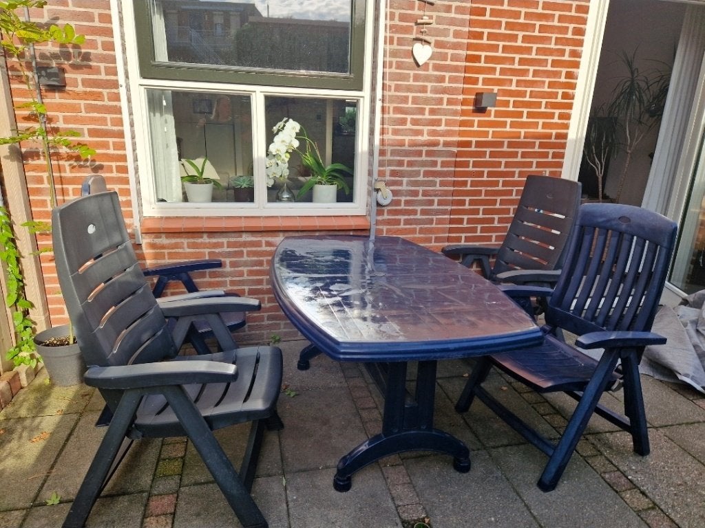 Goedkope tuinset Hartman blauw/grijs verstelbaar, Ophalen, 5 zitplaatsen, Kunststof, Gebruikt