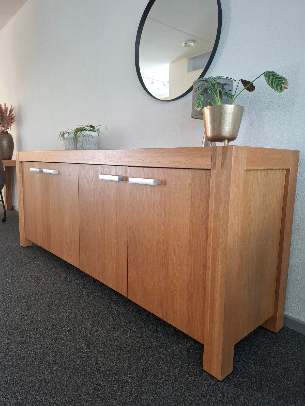 Massief eiken dressoir met 4 deuren, Huis en Inrichting, Ophalen, Eikenhout, Zo goed als nieuw, 200 cm of meer
