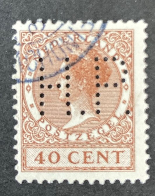 Perfin H.P. 3 in nvph 196a, Ophalen of Verzenden, Gestempeld