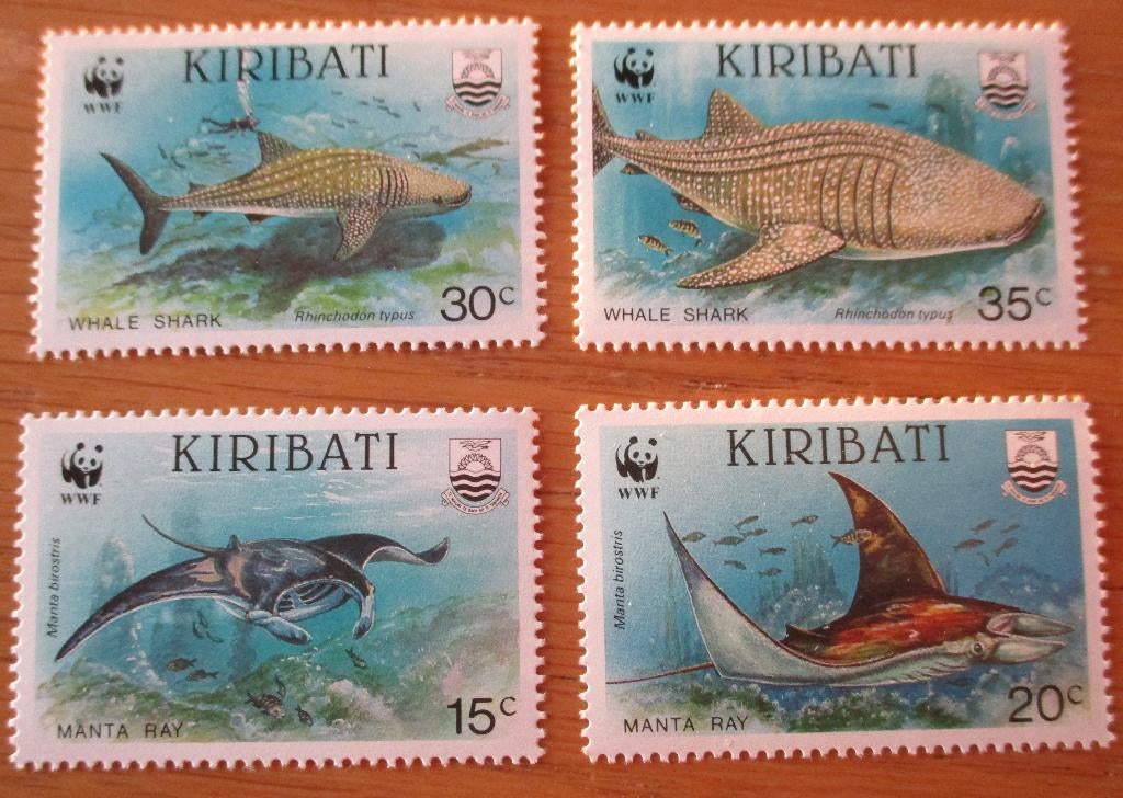 Kiribati, WWF serie Walvishaai en Reuzenmanta, Verzenden, Postfris, Dier of Natuur