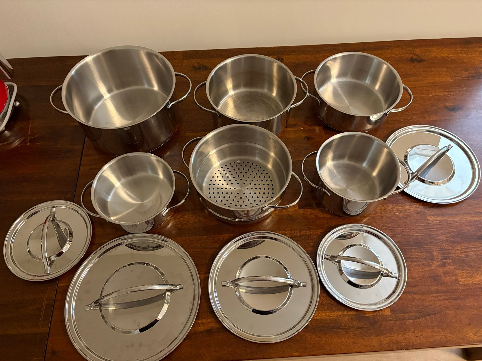 WMF Pannenset, Huis en Inrichting, Keuken | Potten en Pannen, Ophalen, Inductieplaat, Pannenset, Zo goed als nieuw