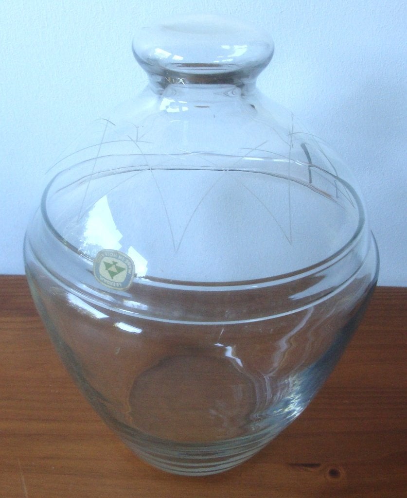 Leerdam Bowl schaal kom met deksel sticker oud logo, Ophalen of Verzenden