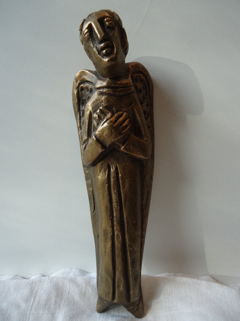 Egino Weinert gepolierd bronzen engel wandsculptuur beeld, Antiek en Kunst, Ophalen of Verzenden
