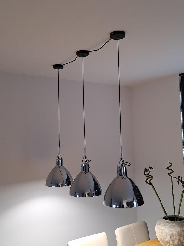 Set van 3 chromen hanglampen - modern design, Ophalen of Verzenden, Metaal
