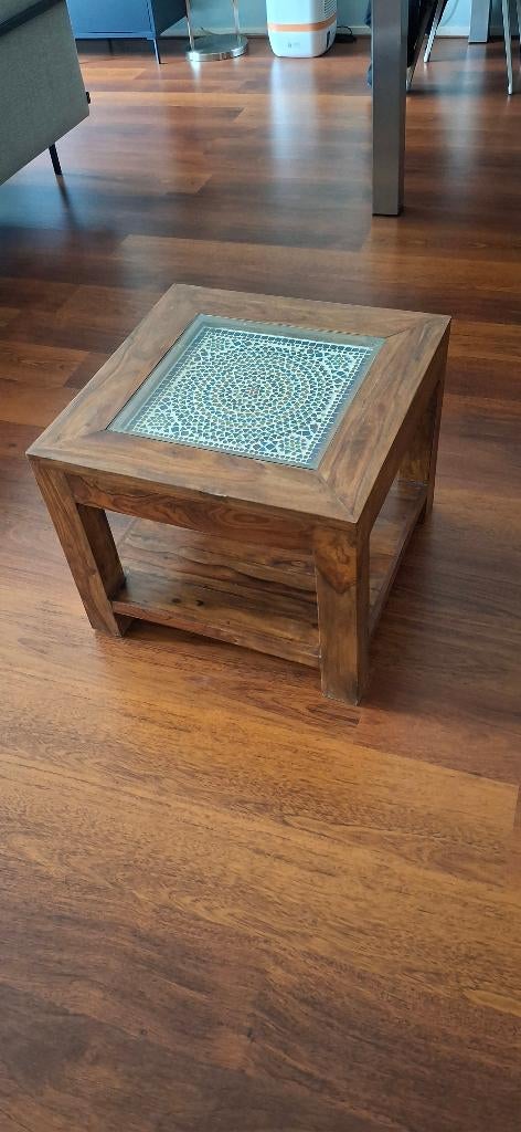 Bijzet tafel Mediterraan Eclectisch met mozaïek onder glas, Ophalen, Minder dan 45 cm, Minder dan 55 cm, Vierkant