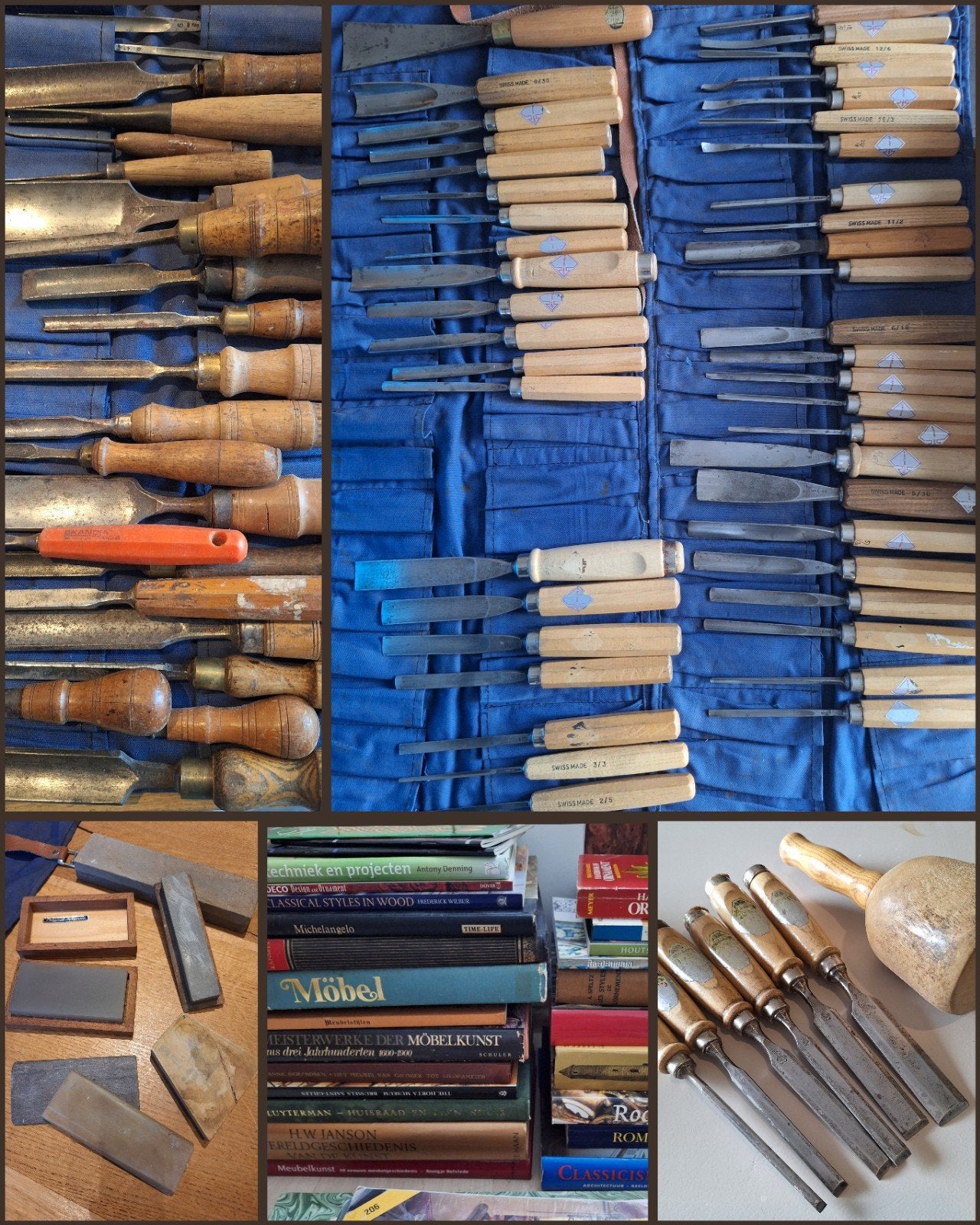 Uitgebreide set gutsen, wetstenen, boeken, houtsnijden, Ophalen, Gebruikt, Overige merken, Beitel