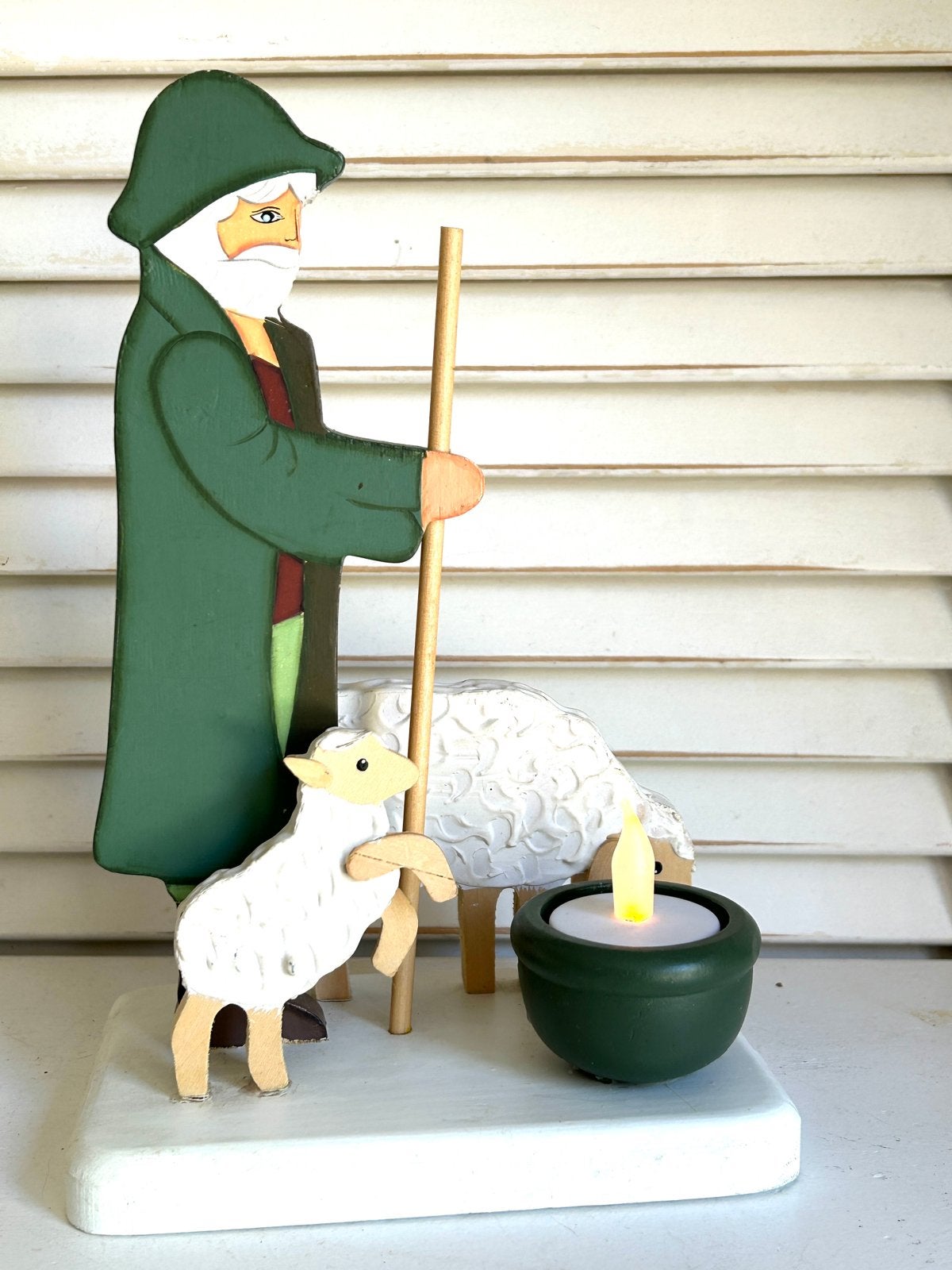 Houten herder met schaap en theelichtje, Diversen, Ophalen