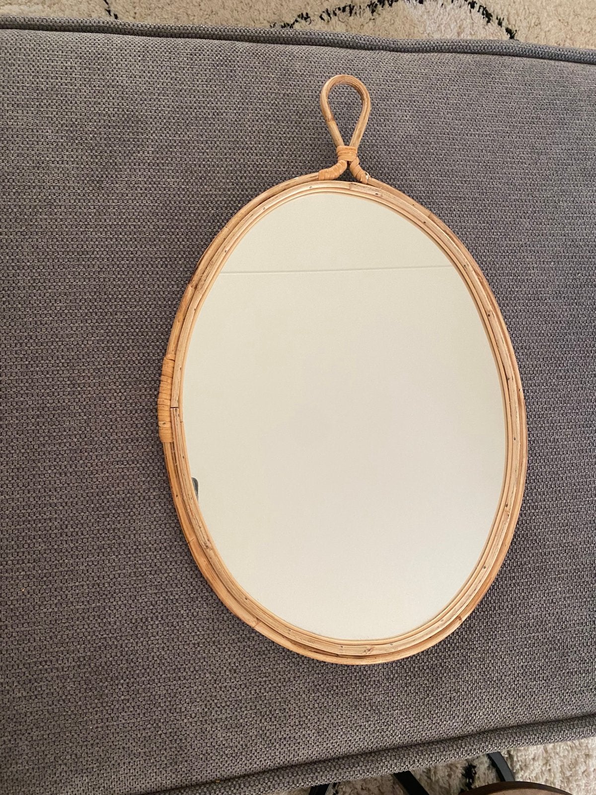 Spiegel muur ovaal bamboe, Huis en Inrichting, Woonaccessoires | Spiegels, Ophalen, Minder dan 50 cm, Zo goed als nieuw, Minder dan 100 cm