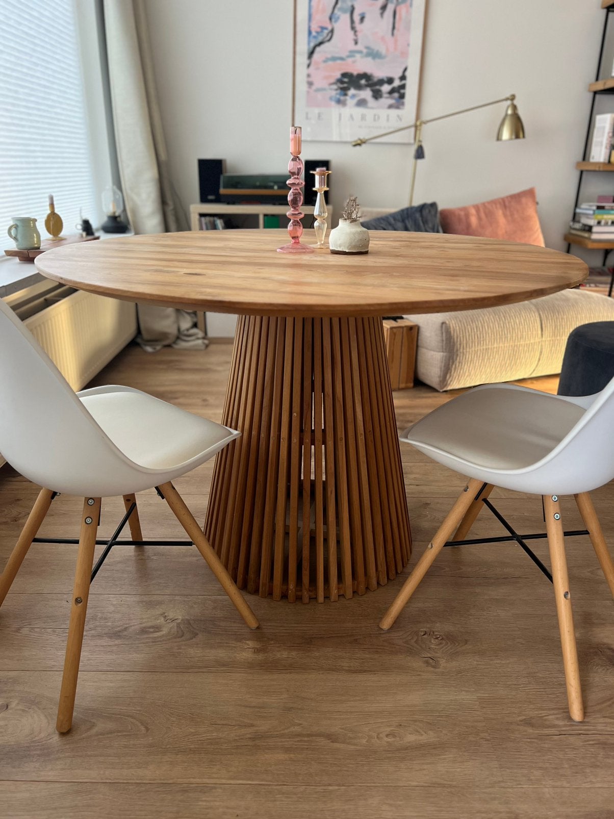 Kave Home Jeanette ronde eettafel 120 massief teakhout, Ophalen, Gebruikt, Scandinavisch, Vijf personen of meer