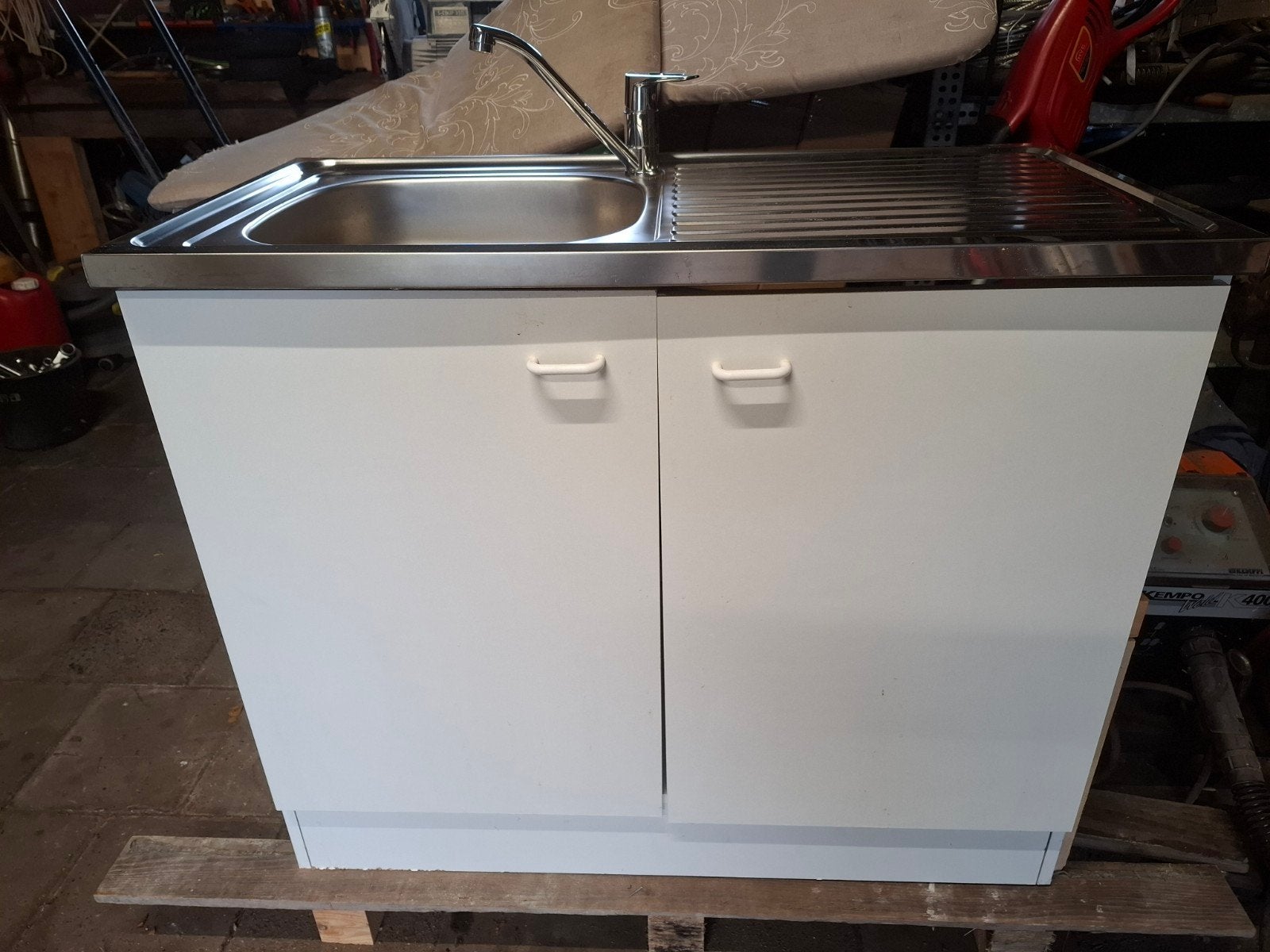 keukenblokje met RVS blad, spoelbak en kraan, Ophalen, Gebruikt, 100 tot 150 cm, Wit