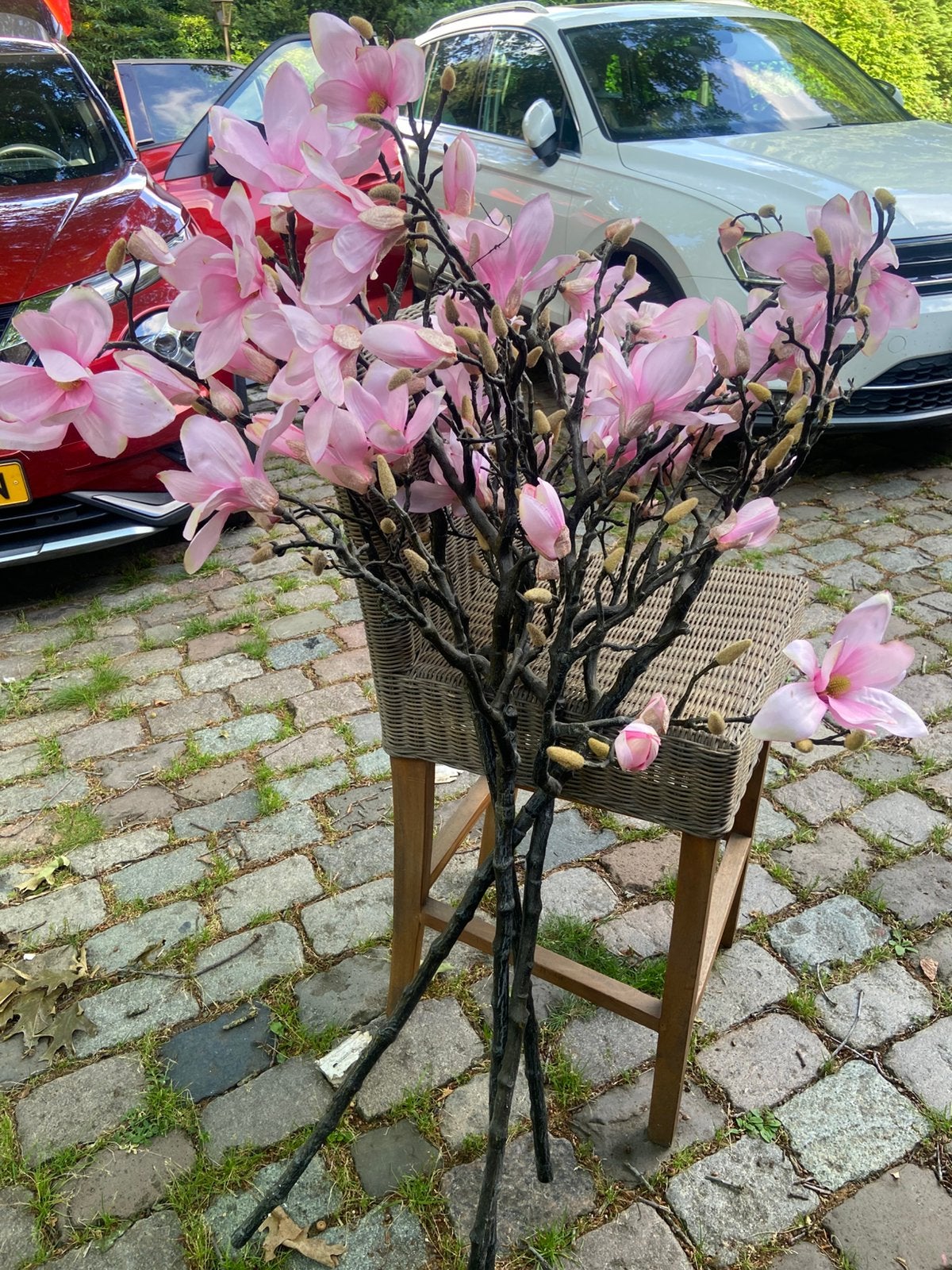 Kunst magnolia takken (3 stuks) roze ca. 120 cm, Huis en Inrichting, Woonaccessoires | Kunstplanten en Kunstbloemen, Ophalen, Zo goed als nieuw