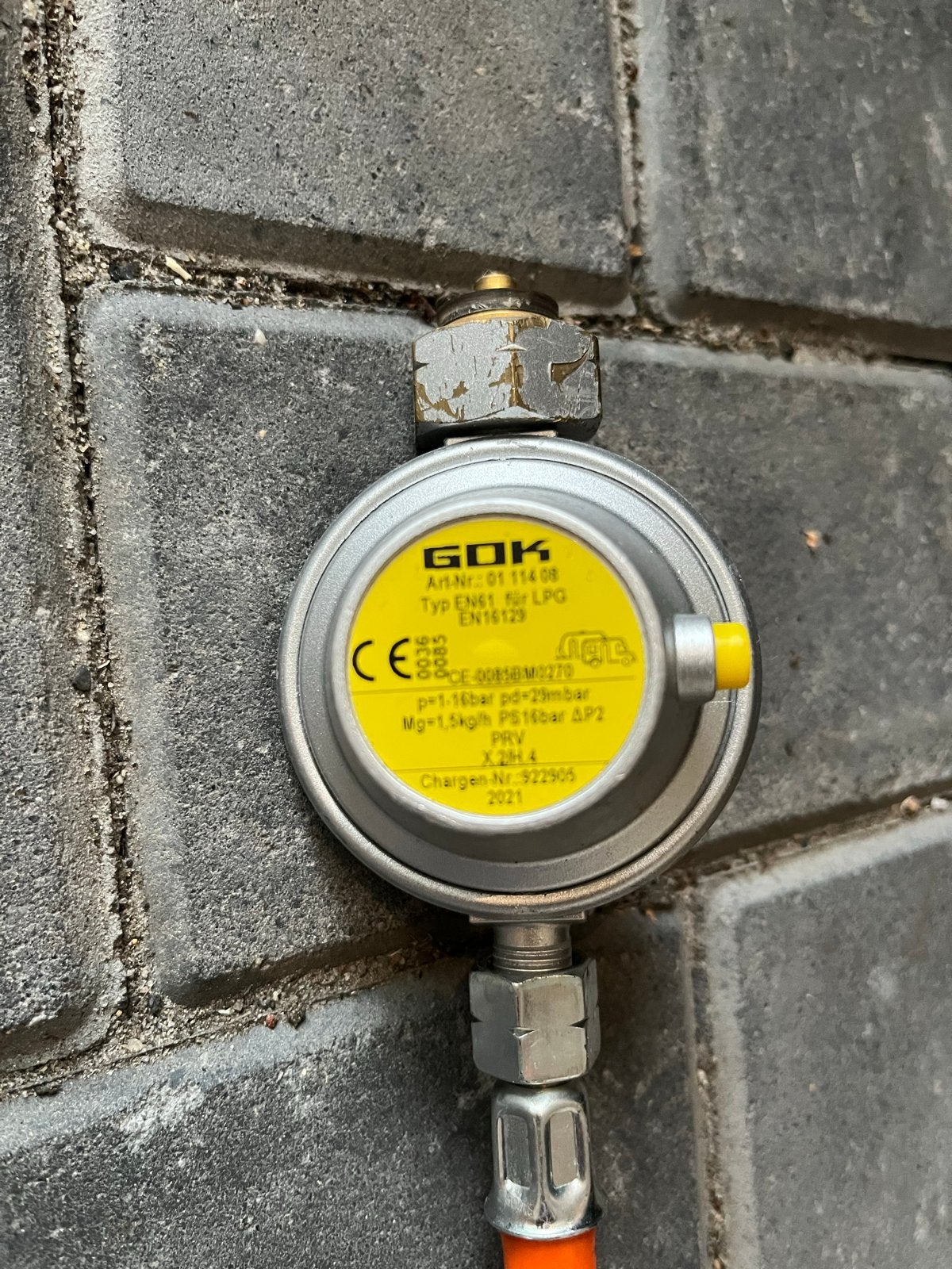 Gasdrukregelaar met slang voor LPG - GOK, Ophalen of Verzenden, Gebruikt